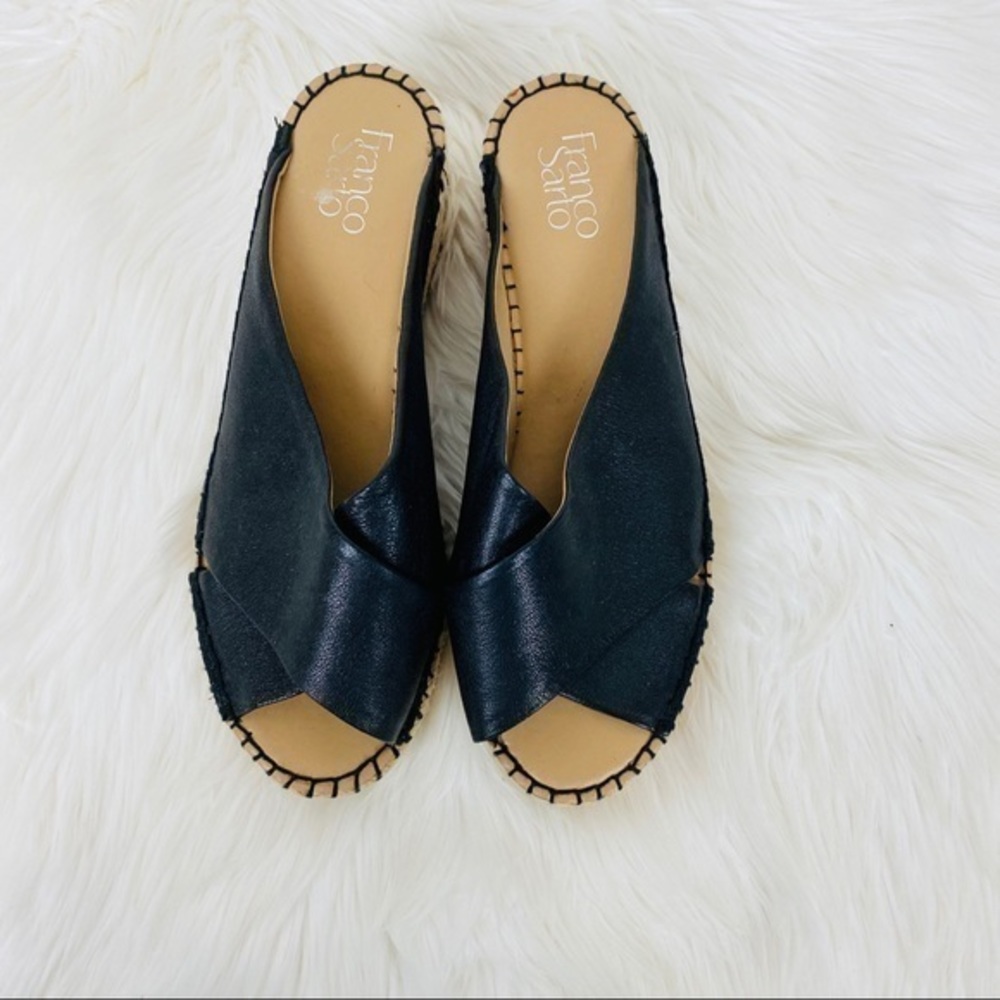 Franco Sarto Wedge Slide Leather Sandals Size 9W